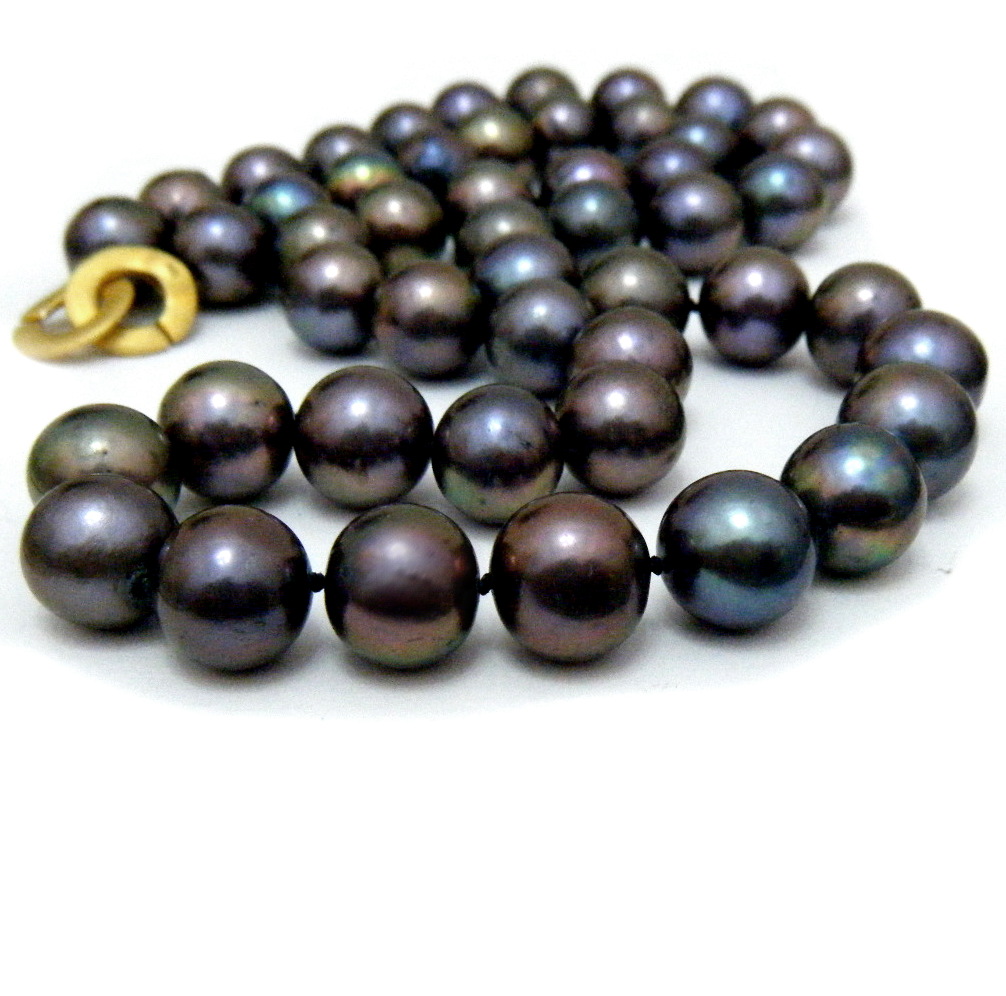 Brown and Aubergine Black 9.5-10.5mm Round Pearls Necklace